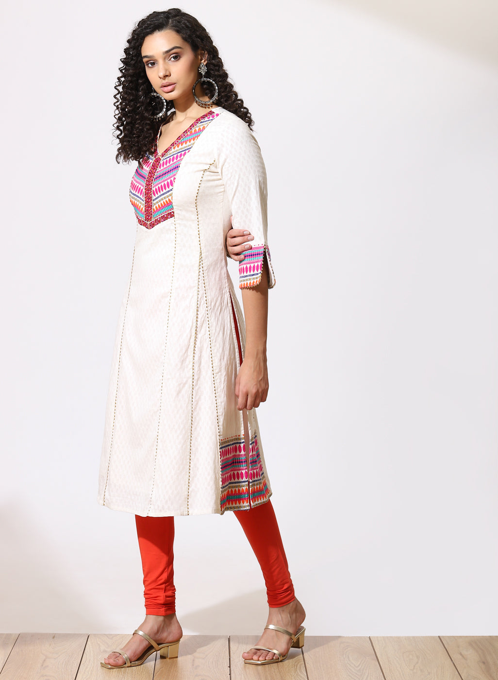 Multi Color Embroidered Phool Collection Kurta with Jacquard Detail