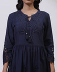 Navy Blue Phool Collection Tunic With Schiffli Embroidery