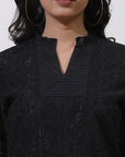 Charcoal Black Nargis Tunic with Lace-Inserts