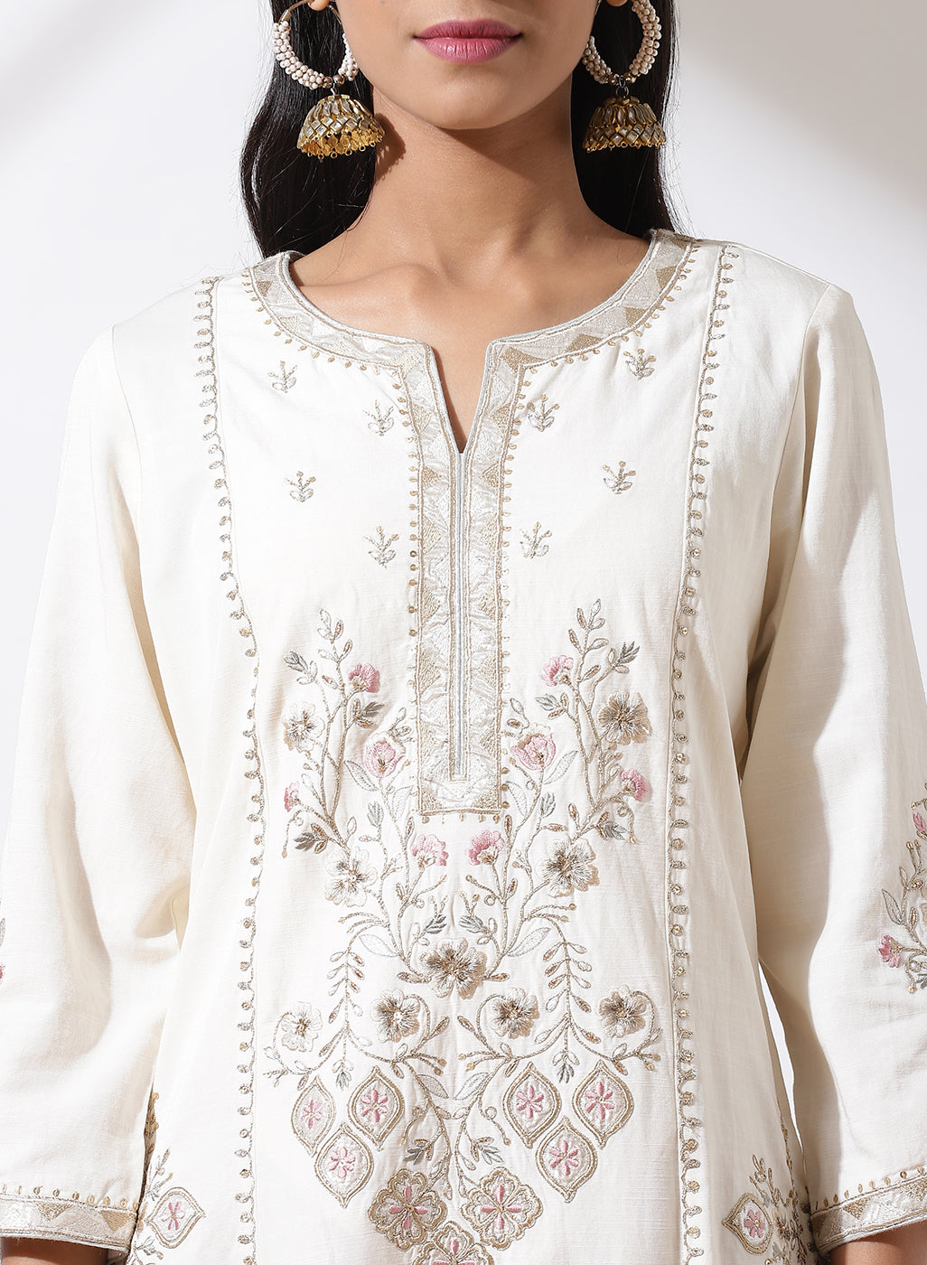 Ivory Phool Collection Kurta with Floral Embroidery