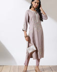 Glacier Grey Phool Collection Kurta with Floral Embroidery