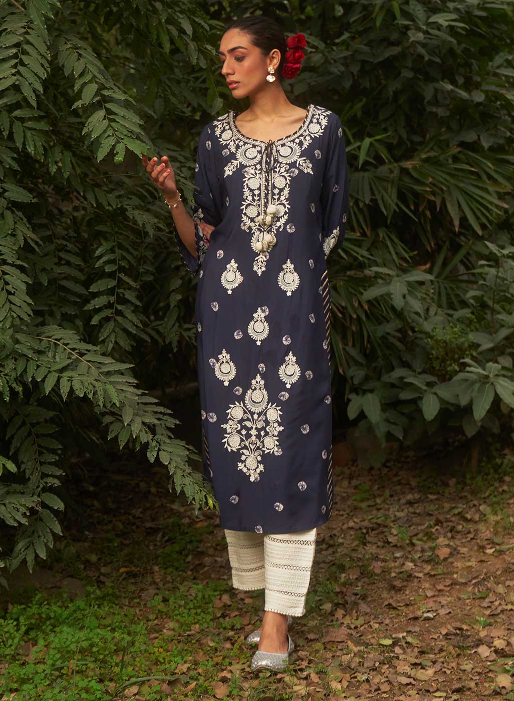 Anouk - By Myntra Indian Women Daily Wear Blue Ethnic Motifs Printed  Straight Round Neck Calf Length Three-Quarter Sleeves Pure Cotton Kurta  Ready To Wear Dress Set With Trousers - Walmart.com
