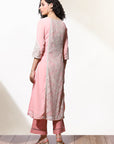 Pink Embroidered Nargis Kurta with Lace-Inserts