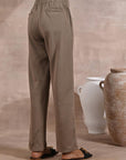 Brown Solid Knitted Pants with Pockets - Lakshita