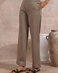 Brown Solid Knitted Pants with Pockets - Lakshita
