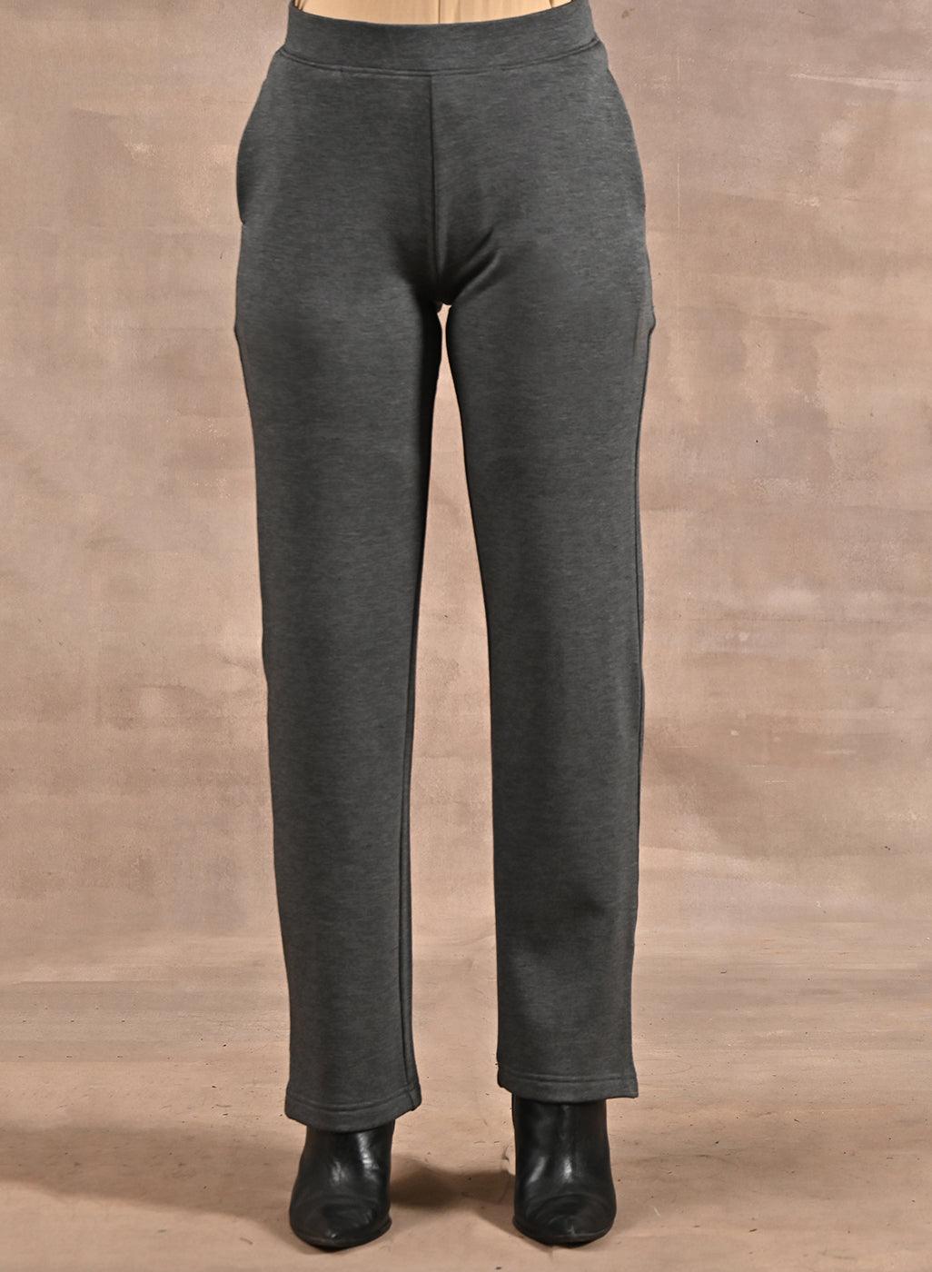 Grey Solid Stretchable Pants with Stitch Detail - Lakshita