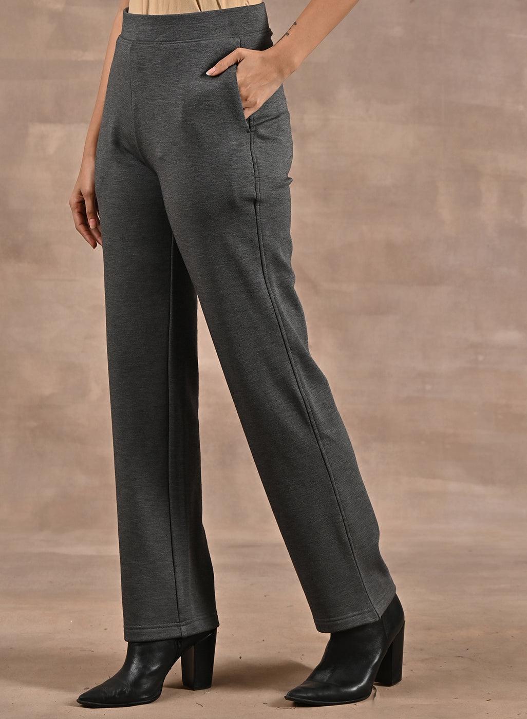 Grey Solid Stretchable Pants with Stitch Detail - Lakshita