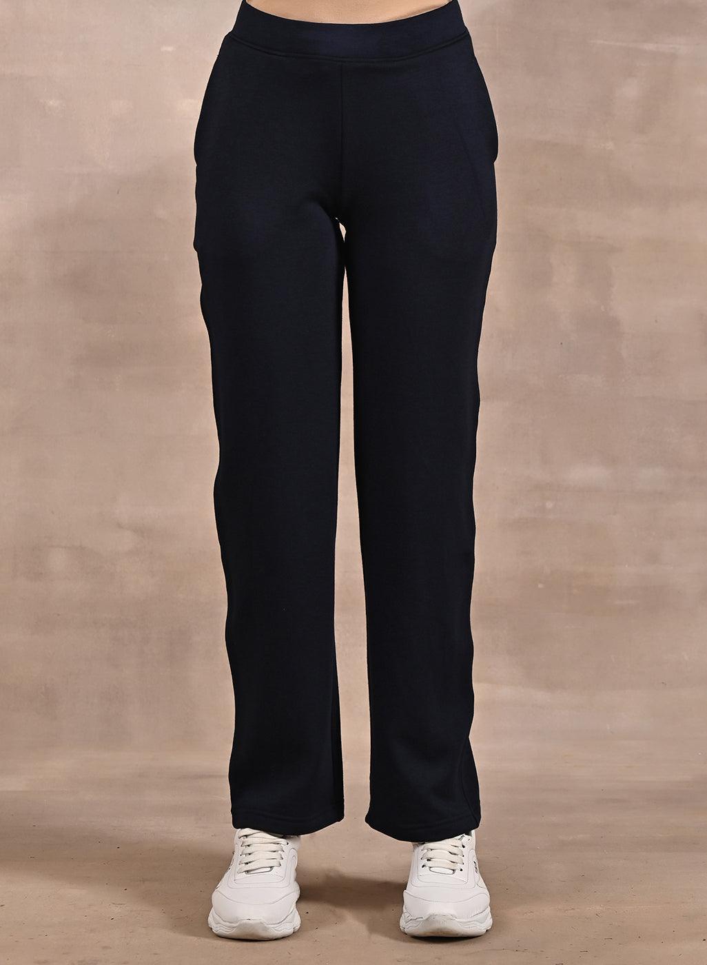Navy Blue Solid Stretchable Pants with Stitch Detail - Lakshita