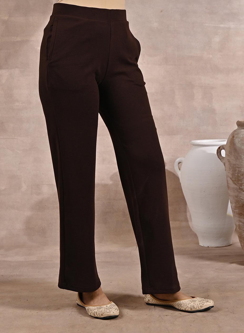 Light Brown Solid Pants with Flared Hem - Lakshita