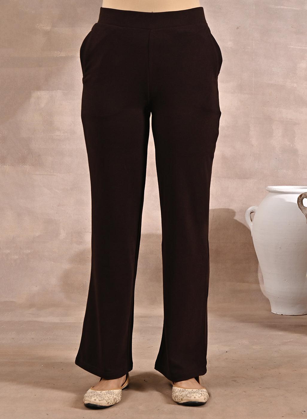 Dark Light Brown Solid Pants with Flared Hem - Lakshita