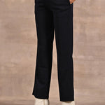 Dark Navy Blue Regular Pants with Elastic Waist Band - Lakshita