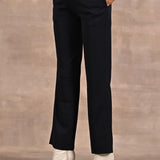 Dark Navy Blue Regular Pants with Elastic Waist Band - Lakshita