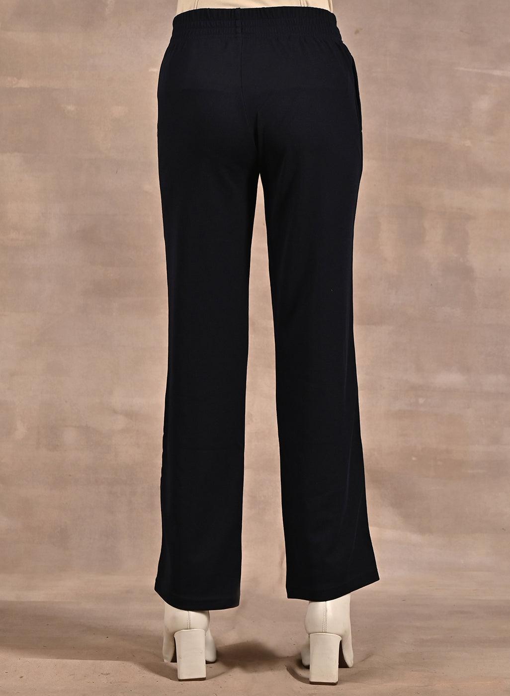 Dark Navy Blue Regular Pants with Elastic Waist Band - Lakshita