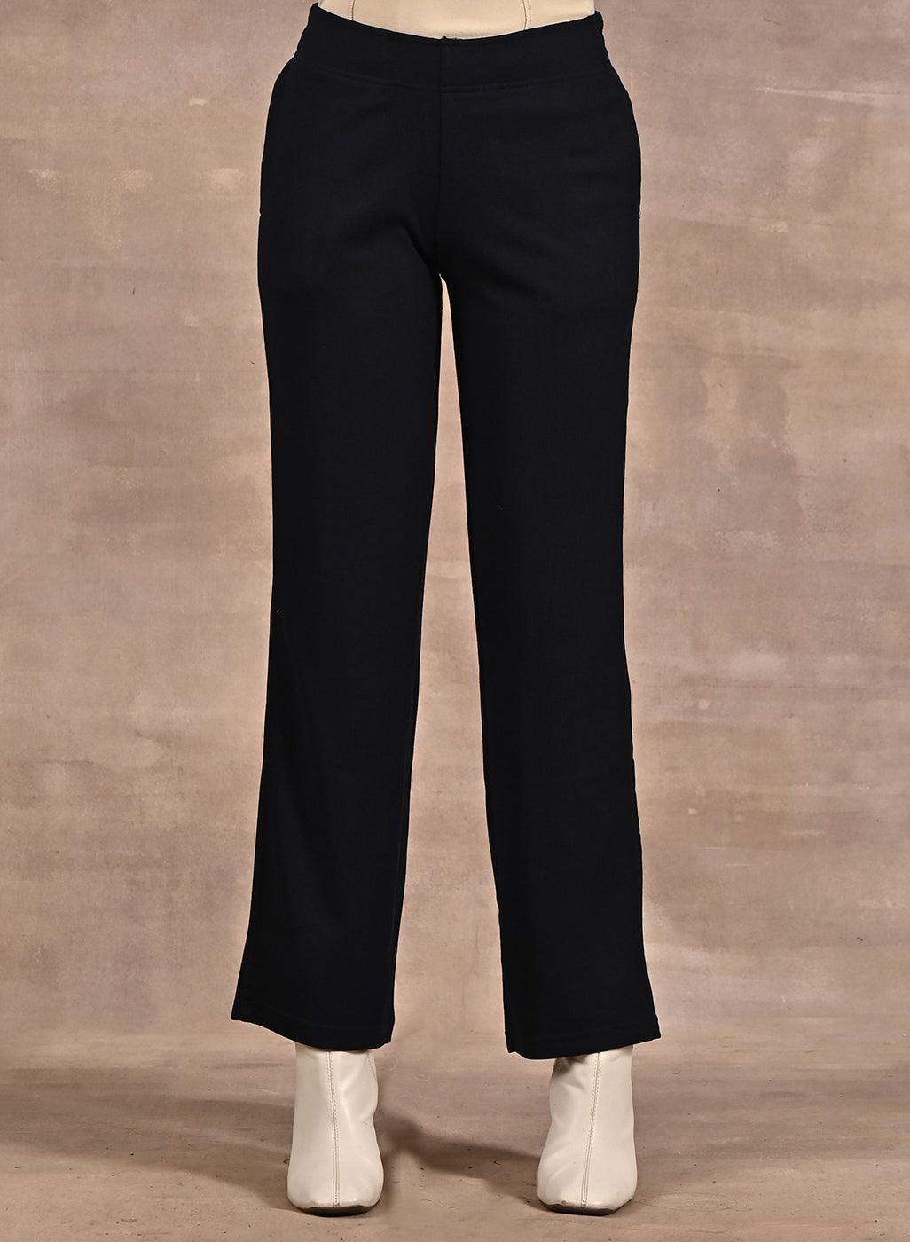 Dark Navy Blue Regular Pants with Elastic Waist Band - Lakshita