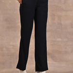 Dark Navy Blue Regular Pants with Elastic Waist Band - Lakshita