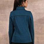 Teal Fleece Jacket with Decorative Stitch on Front - Lakshita