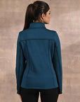 Teal Fleece Jacket with Decorative Stitch on Front - Lakshita