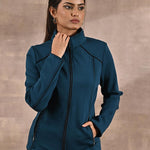 Teal Fleece Jacket with Decorative Stitch on Front - Lakshita