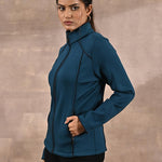 Teal Fleece Jacket with Decorative Stitch on Front - Lakshita
