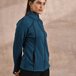 Teal Fleece Jacket with Decorative Stitch on Front - Lakshita