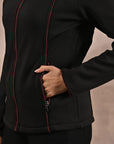 Black Fleece Jacket with Decorative Stitch on Front - Lakshita