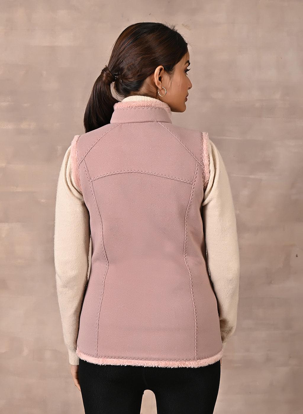 Pink Sleeveless Jacket with Fur Detail - Lakshita
