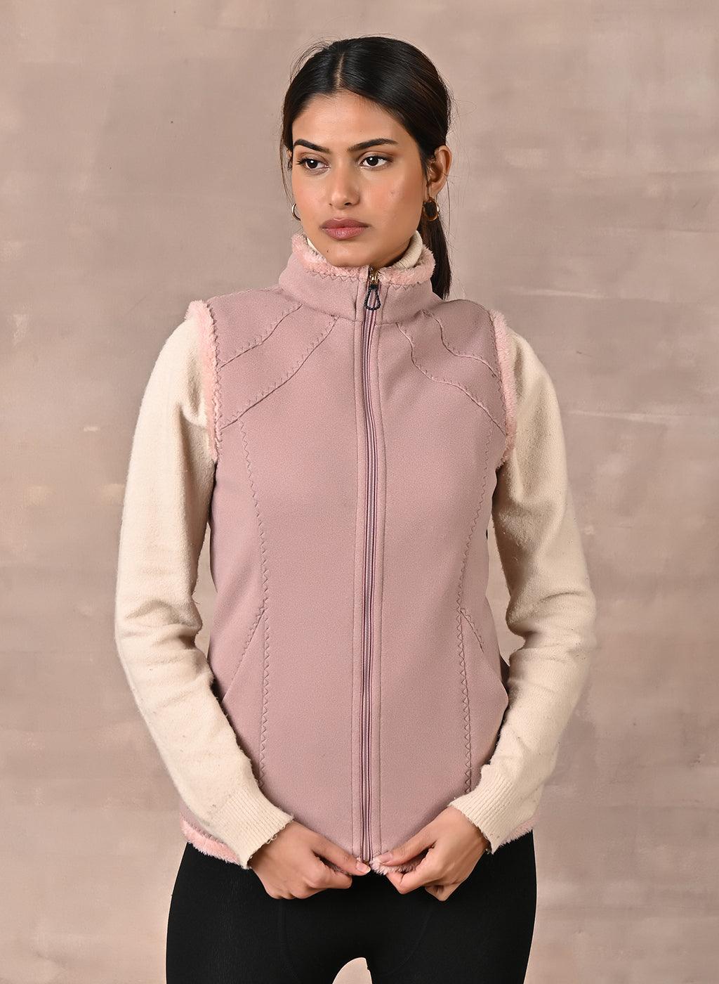 Pink Sleeveless Jacket with Fur Detail - Lakshita