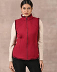 Red Sleeveless Jacket with Fur Detail - Lakshita