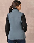 Teal Sleeveless Jacket with Fur Detail - Lakshita