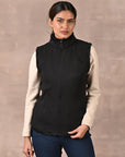 Black Sleeveless Jacket with Fur Detail - Lakshita