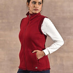 Red Zip-front Sleeveless Fur Jacket - Lakshita