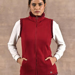 Red Zip-front Sleeveless Fur Jacket - Lakshita