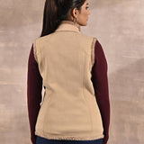 Beige Zip-front Sleeveless Fur Jacket - Lakshita