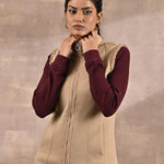 Beige Zip-front Sleeveless Fur Jacket - Lakshita