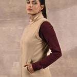 Beige Zip-front Sleeveless Fur Jacket - Lakshita