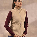 Beige Zip-front Sleeveless Fur Jacket - Lakshita