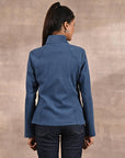 Blue Spread-neck Fleece Jacket with Zip-Closure - Lakshita