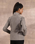 Beige Spread-neck Fleece Jacket with Zip-Closure - Lakshita