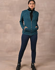 Teal Quilted Jacket with Zipper Detail - Lakshita