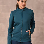 Teal Quilted Jacket with Zipper Detail - Lakshita