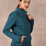 Teal Quilted Jacket with Zipper Detail - Lakshita