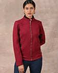 Maroon Quilted Jacket with Zipper Detail - Lakshita