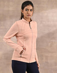 Peach Long-sleeve Jacket with Decorative Cuts - Lakshita
