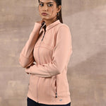 Peach Long-sleeve Jacket with Decorative Cuts - Lakshita