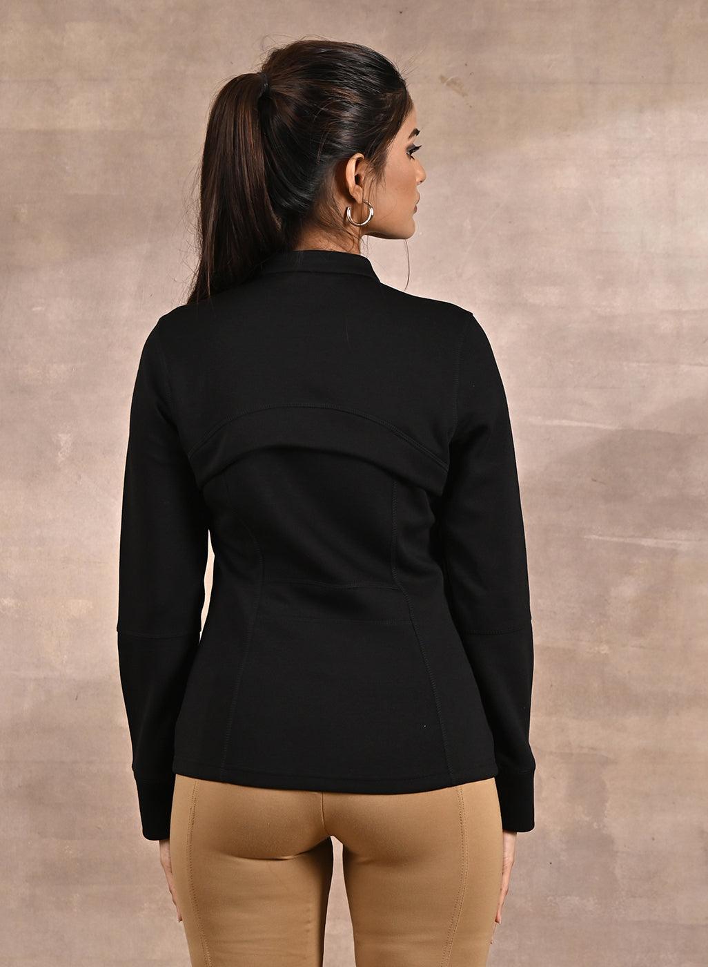 Black Long-sleeve Jacket with Decorative Cuts - Lakshita