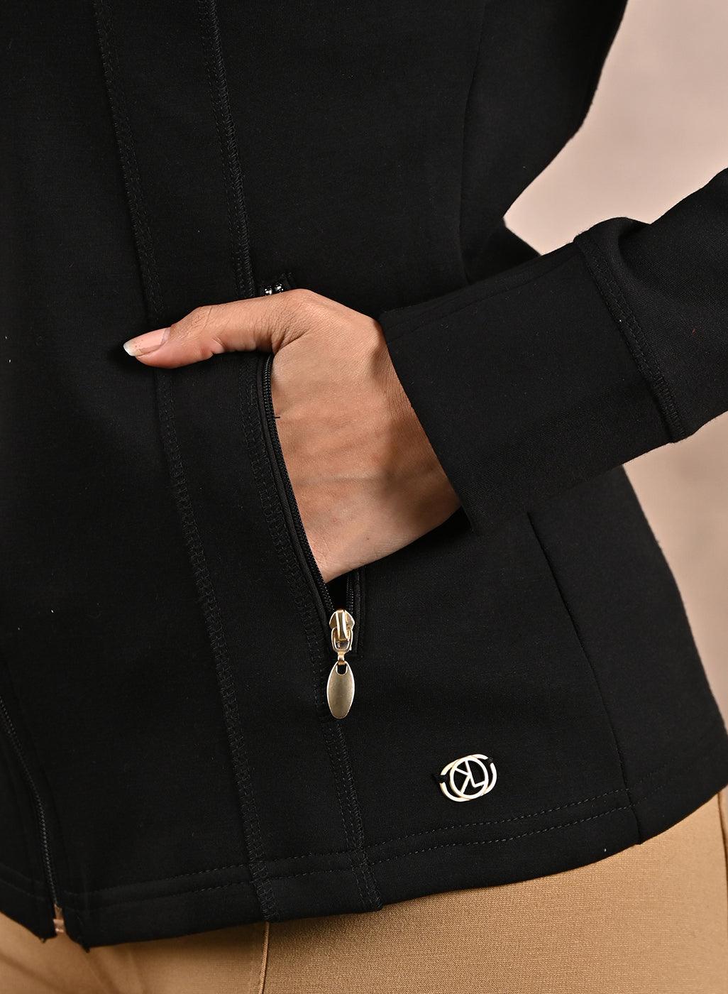 Black Longsleeve Jacket with Decorative Cuts22WLFJ04266 Lakshita