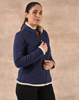 Blue Zip-front High-neck Fleece Jacket with Pockets - Lakshita