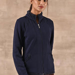 Navy Blue High-neck Jacket with Fur Details - Lakshita