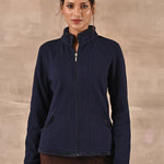 Navy Blue High-neck Jacket with Fur Details - Lakshita