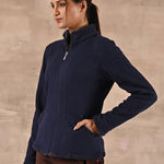 Navy Blue High-neck Jacket with Fur Details - Lakshita